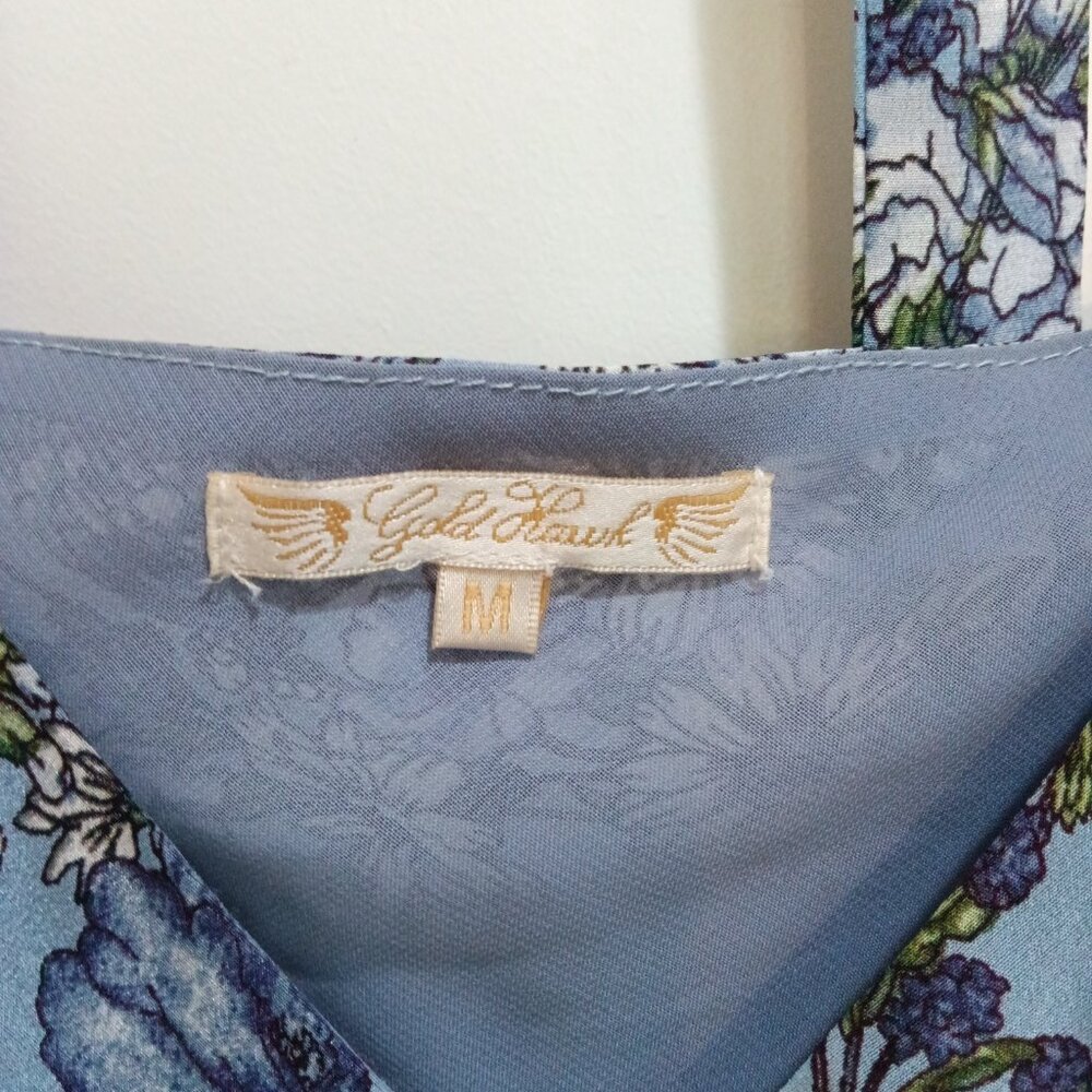 Gold Hawk Lavender Floral Silk Slip Dress with Bottom Lace and Matching Tie Belt - Picture 5 of 6
